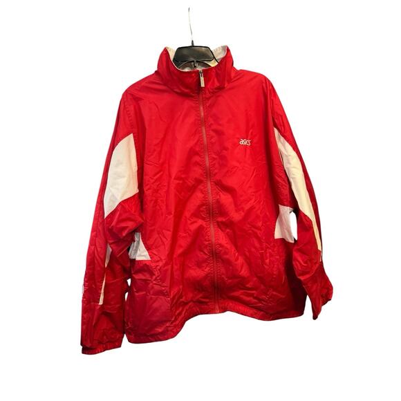 Vintage Men’s ASICS Full Zip Red White Windbreaker Jacket XL - Picture 1 of 10